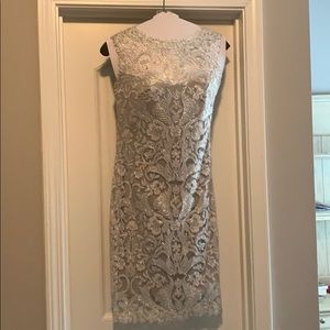 NEVER WORN: Bridal silver lace sheath dress